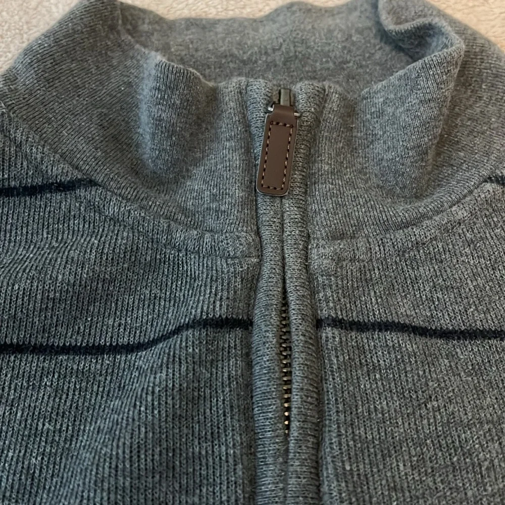 Banana Republic Sweater Mens Medium 1/4 Zip Gray & Black w/ Elbow Patches